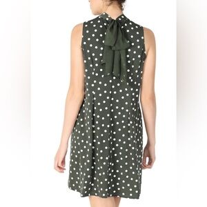 Olive textured high tie neck A-line Summer Dress
